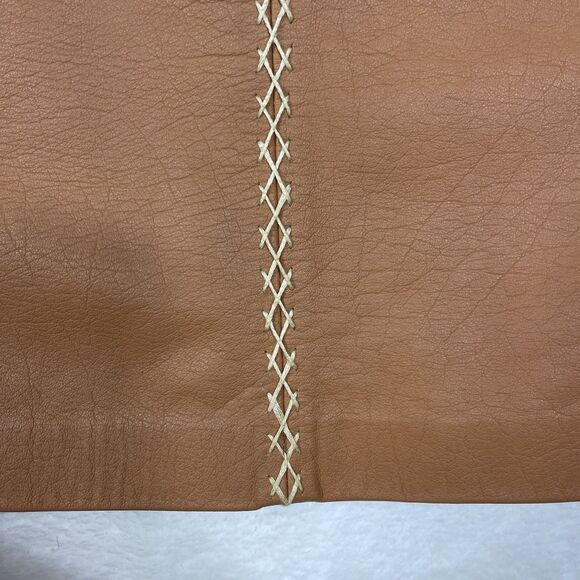 Vintage GAP Khaki Leather Skirt 10 Lined Contrasting Stitch Camel Brown Y2K - Picture 6 of 10